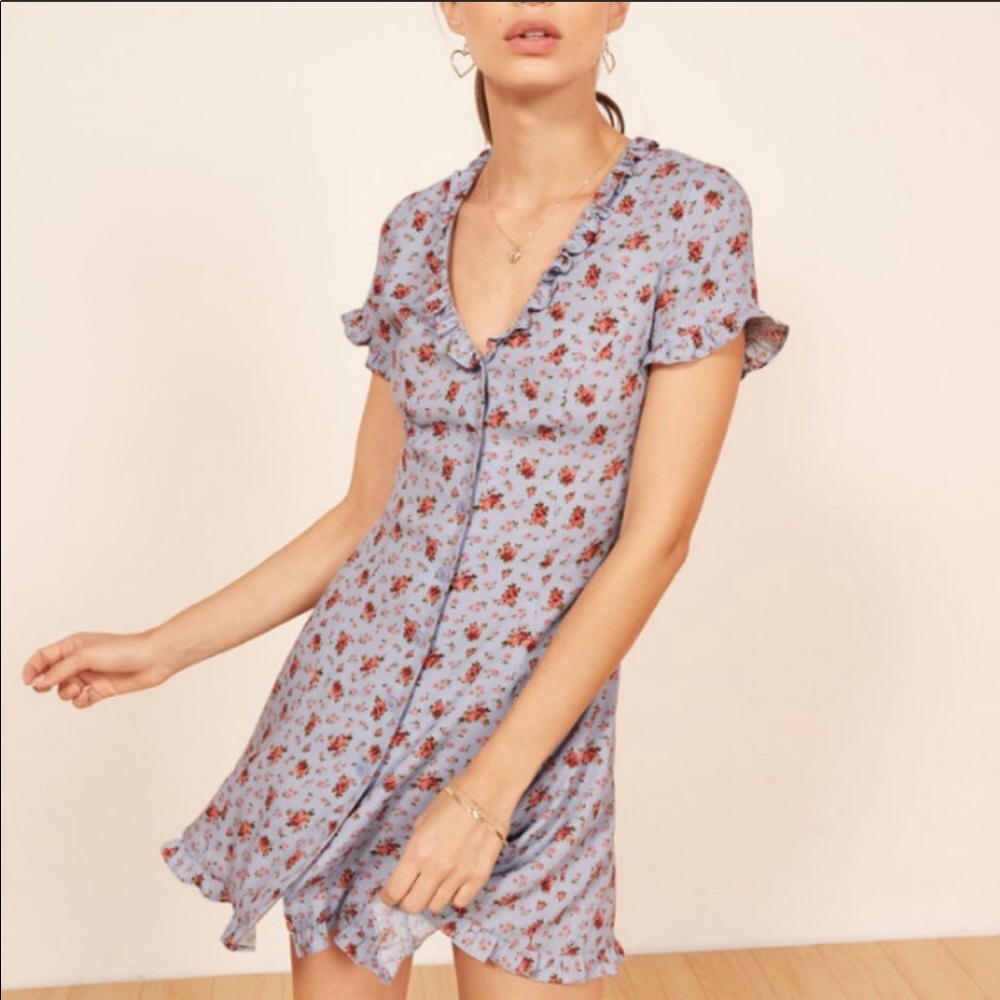 Reformation Blue Floral Mini Dress 8